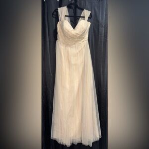 Jenny Yoo Strapless Open Back Convertible Dress Size 16 Cream Gold Tulle Lace